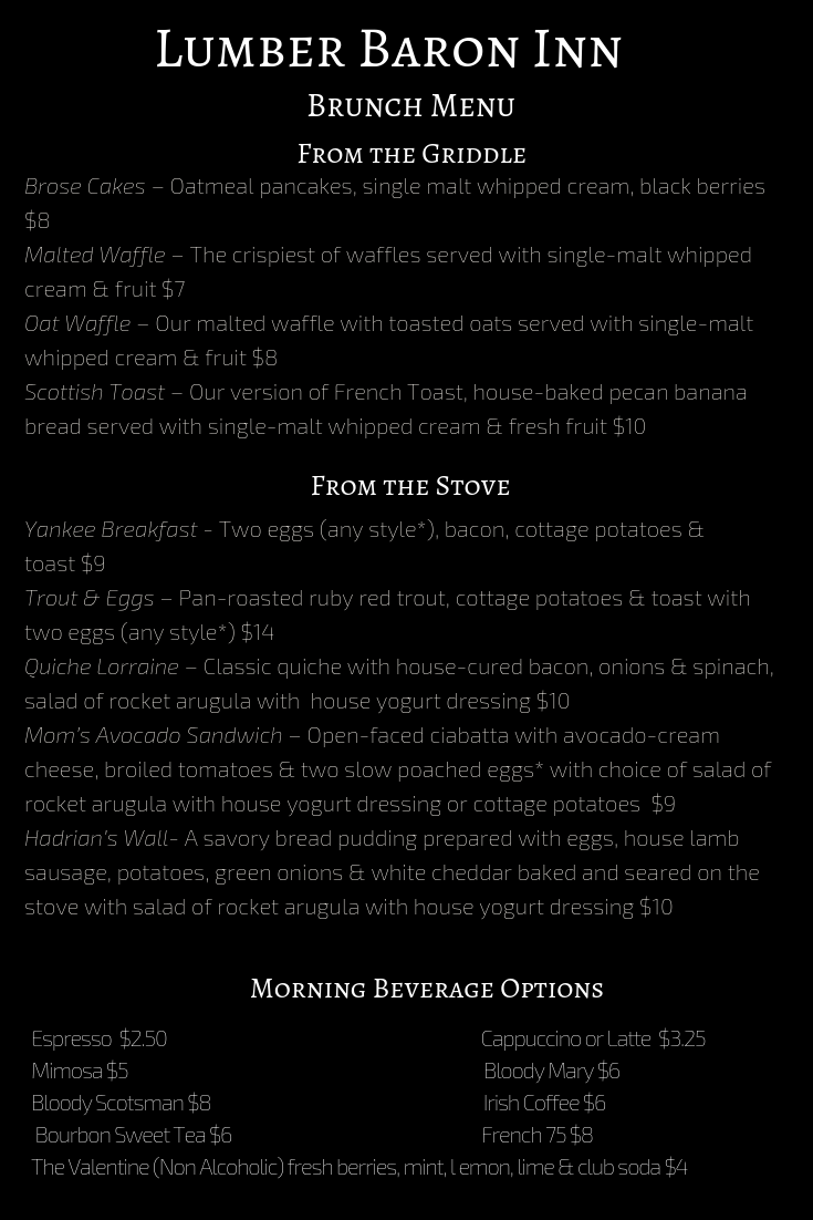 Saturday & Sunday Brunch The Lumber Baron Inn